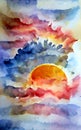 Here comes the sun-imaginative watercolor scene painting