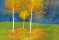 Here is a digital, computer drawn image of .Aspen trees blowing in the autumn wind