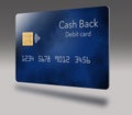 Here is generic, mock cash back debit card. It is a blue card with cloud design.