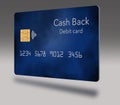 Here is generic, mock cash back debit card. It is a blue card with cloud design.