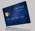Here is generic, mock cash back debit card. It is a blue card with cloud design.