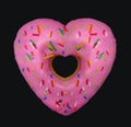 Heart shaped donut on black