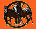 Colorful Graphic of Horses and Wagon Wheel - Abstract High Contrast Image