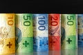 Here are rolled-up Swiss banknotes Royalty Free Stock Photo