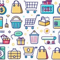 Colorful seamless pattern of shopping icons. (1 Royalty Free Stock Photo