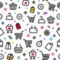 Colorful shopping icons seamless pattern Royalty Free Stock Photo