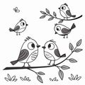 Cute birds on branches Royalty Free Stock Photo