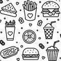 Seamless pattern of cute fast food line art Royalty Free Stock Photo