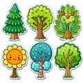 Cartoon tree stickers six nature designs Royalty Free Stock Photo