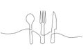Minimalist continuous line drawing of a fork and knife, perfect for restaurant branding, menus, or kitchen decor Royalty Free Stock Photo