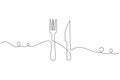 Minimalist continuous line drawing of a fork and knife, perfect for restaurant branding, menus, or kitchen decor Royalty Free Stock Photo