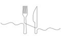 Minimalist continuous line drawing of a fork and knife, perfect for restaurant branding, menus, or kitchen decor Royalty Free Stock Photo