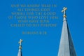 Verse, Romans 8:28, with Twin Golden Crosses in the Sky Royalty Free Stock Photo