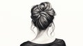 Hereditary Lady Hair Bun: Black And White Vectorized Illustration