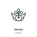 Heresy outline vector icon. Thin line black heresy icon, flat vector simple element illustration from editable religion concept Royalty Free Stock Photo