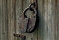 Heritage Architecture-old Weathered Wooden Door And Rusted Lock