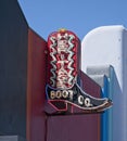 Vertical neon sign for Heritage Boot Co. Austin, Texas