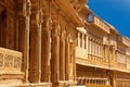 Heritage building in Rajasthan, India. Made of yellow limestone known as the Patwon ki Haveli in Jaisalmer city in India