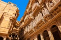 Heritage building in Rajasthan, India. Made of yellow limestone known as the Patwon ki Haveli in Jaisalmer city in India