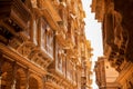 Heritage building in Rajasthan made of yellow limestone known as the Patwon ki Haveli in Jaisalmer city in India
