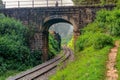 Man Talkin on Mobail-UNESCO World Heritage mountain rail Royalty Free Stock Photo