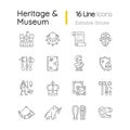 Heritage and museum linear icons set