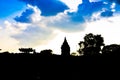 Silhoutte of ruins of ancient royal palace temple in the sunset evening in South East Asia