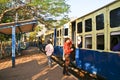 Heritage toy train at a railway platform Royalty Free Stock Photo