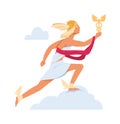 Hermes or Mercury. Antique mythology character. God of Olympic pantheon. Cartoon man in winged sandals and helmet