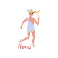 Hermes Olympian Greek God, ancient Greece myths cartoon character vector Illustration on a white background