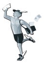 Hermes running. Greek god on white. Vector flat gray illustration Royalty Free Stock Photo