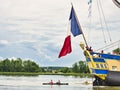 Hermione french sailboat on Seine just arriving for Armada 2019 in France Royalty Free Stock Photo