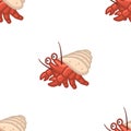 Hermit crab icon. Seamless pattern. Cartoon isolated image on a white background. Vector. Royalty Free Stock Photo