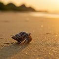 Hermit Crab on Sandy Beach at Sunset Royalty Free Stock Photo