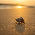 Hermit Crab on Sandy Beach at Sunset Royalty Free Stock Photo