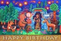 A hermit has a birthday today. A fox, a bear, a hedgehog and a deer came to congratulate him.