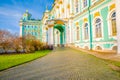 The Hermitage building in St. Petersburg in the afternoon, Palace square, Russia. Winter Palace on blue sky background Royalty Free Stock Photo