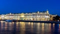 Hermitage museum Winter Palace and Neva river at night, Saint Petersburg, Russia Royalty Free Stock Photo