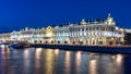 Hermitage museum Winter Palace and Neva river at night, Saint Petersburg, Russia Royalty Free Stock Photo