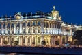 Hermitage museum Winter Palace and Neva river at night, Saint Petersburg, Russia Royalty Free Stock Photo