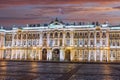 Hermitage museum Winter Palace on Palace square at night, Saint Petersburg, Russia Royalty Free Stock Photo