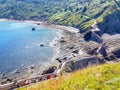 Hermitage of San Juan de Gaztelugatxe at the top of the island of Gaztelugatxe. Vizcaya, Basque Country Spain. View of the