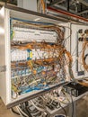 Herne , Germany - October 02 2018 : Cable chaos in electric control panel