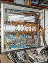 Herne , Germany - October 02 2018 : Cable chaos in electric control panel