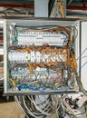 Herne , Germany - October 02 2018 : Cable chaos in electric control panel