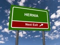 hernia next exit traffic sign on blue sky Royalty Free Stock Photo