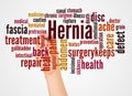 Hernia word cloud and hand with marker concept Royalty Free Stock Photo