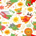 Hero animals. Superheroes animal kids with capes and masks, brave animal illustration for textile or kids wallpaper