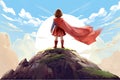 hero child with cape stand on a cliff AI generated Royalty Free Stock Photo