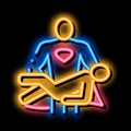 Hero Holds on Hands Human neon glow icon illustration Royalty Free Stock Photo